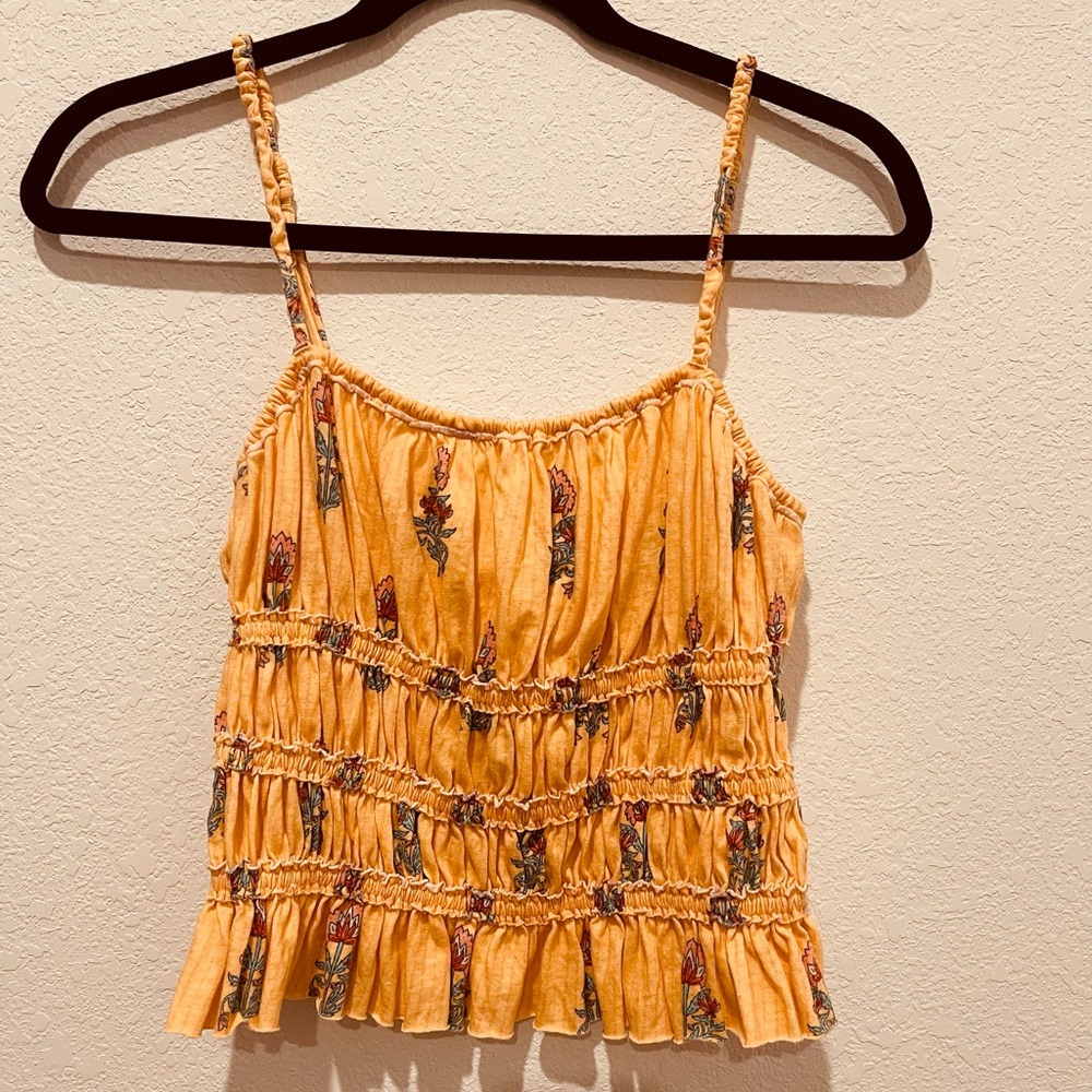 Free People Sunflower Yellow Smocked Floral Cami